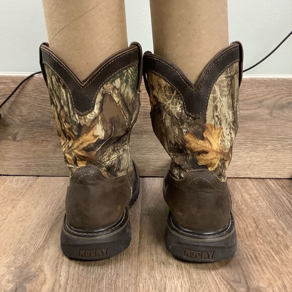 Rocky Little Kids Youth Sz 1 M Brown Camo Leather Roper Cowboy Western Boots - Picture 3 of 8
